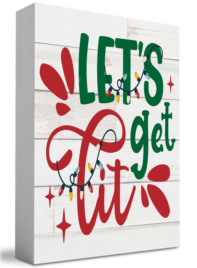 WRSUNT Funny Lets Get Lit Winter Merry Christmas Tree Wood Box Sign, Farmhouse Christmas Santa Artwork Decor, Wood Square Sign Desk Block Signs Home Shelf Office Decoration 5 x 5 Inches - Image 1